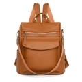 Mochila vintage de cuero PU color caramelo con textura granulada y bolsillos con cremallera - Marrón
