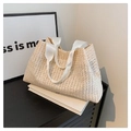 Borsa tote in paglia intrecciata bianco crema con eleganti manici in tessuto - Taglia unica / Bianco