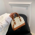 Sac coquille en paille tressée avec broderie florale et détails en cuir marron - Marron