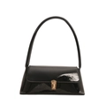 Glossy black patent leather underarm bag featuring a metallic gold square buckle closure - Black
