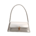 Minimalist silver mirror PU leather baguette bag with golden buckle and sleek shoulder strap - Silver