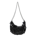 Fashionable black sequin hobo shoulder bag with silver chain strap for women - Black