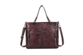 Borsa tote retrò bordeaux in ecopelle invecchiata con tasche laterali a cerniera - Rosso