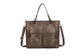 Grande borsa tote vintage marrone con doppie tasche frontali e tracolla regolabile - Cachi