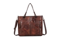 Grande borsa tote vintage marrone scuro con trama a scacchi e tasche con zip - Marrone