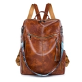 Zaino vintage in pelle PU marrone con tasche a zip e tracolla in stile etnico - Marrone