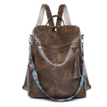 Zaino retrò da donna in pelle PU marrone con tracolla intrecciata in stile etnico - Marrone