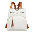 Zaino da donna in ecopelle bianca con spalline marroni e dettagli sfrangiati vintage - Bianco