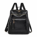 Zaino vintage nero in similpelle con cuciture decorative e nappa in metallo dorato - Nero