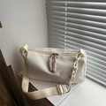 Off-white nylon barrel shoulder bag with thick decorative chain and adjustable strap - White