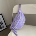 Sac bandoulière violet pastel avec broderie ondulée colorée et tirette tressée - Violet