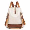 Vintage PU leather backpack for women in beige and brown with geometric texture - White