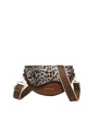 Brown leather saddle bag with leopard print flap and wide woven shoulder strap - Leopard Brown