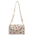Borsa a bauletto in velluto a coste con stampa fragola, tracolla e catena dorata - Bianco