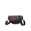 Classic saddle bag with black leather, vintage brown monogram flap and wide strap - Clover Black