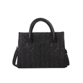 Elegant black woven small square bag with double handles and adjustable strap - Black / Top Width 19cm * Bottom Width 20.5cm * Height 14.5cm * Thickness 7.5cm