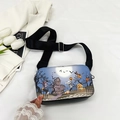 Borsa a tracolla blu con stampa Halloween luna e zucche e tracolla larga morbida - Stampa di Halloween blu-viola (Stile 1)