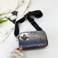 Borsa a tracolla quadrata con stampa Halloween zucca e tracolla larga in nylon - Stampa Castello dei Fantasmi di Halloween Nero (Stile 4)