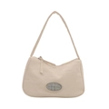 Borsa sottobraccio beige minimalista con trama a rilievo e patch del marchio - Bianco