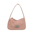 Borsa rosa sottobraccio con distintivo ovale argento e chiusura a zip di tendenza - Rosa