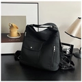 Grande borsa tote da pendolare in nylon nero con tasche multiple e tracolla - Nero