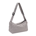 Light grey quilted dumpling bag with triangle stitching and adjustable strap - Gray