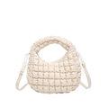 Cream beige popcorn textured crescent tote bag with a matching adjustable shoulder strap - 15*22*6.5 / Off White