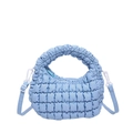 Light blue quilted puffer tote bag with integrated handle and thin shoulder strap - 15*22*6.5 / Sky Blue