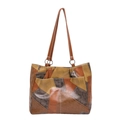 Grote shopper tas van bruin patchwork leer met lange schouderbanden voor dames - Bruin