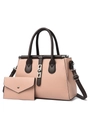 Set borsa tote e pochette rosa minimalista con manici marroni e dettagli in metallo argento - Rosa