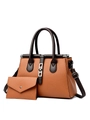 Set borsa tote e pochette marrone in pelle martellata con chiusura a scatto argento - Cuoio