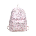 Japanese style white floral backpack for women with pink flower patterns and zip pockets - Pink