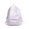 Japanese style white floral backpack for students with purple flower print and front pocket - Fuschia