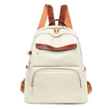 Chic beige soft leather backpack with geometric stitching and brown accents - Off-white