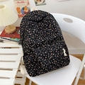 Minimalist black floral canvas backpack with pink and blue blossoms for casual style - Black