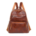 Vintage dark brown patchwork leather backpack for women with stylish gold hardware - Brown