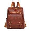 Bruine vintage patchwork rugzak van PU-leer met gouden ritsen en een groot voorvak - Bruin
