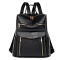 Sac à dos vintage bicolore pour femme en similicuir avec fermetures éclair dorées - Noir