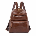 Dark brown faux leather backpack with gold zippers and multi-compartment design - Brown