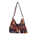 Ethnic bohemian crossbody bag with colorful geometric patterns and long tassel fringe - Orange Red Totem Style (Style 2)