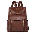 Sac à dos rétro en cuir PU marron foncé à grande capacité avec design patchwork - Marron
