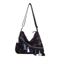 Ethnic bohemian tote bag in dark blue jacquard fabric with tassels and geometric patterns - Blue Black Embroidery Style (Style 5)