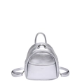 Mini mochila plateada metálica de cuero PU texturizado con correas y cremallera doble - Plateado