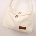 Detail of off-white corduroy shoulder bag with brown leather label and double zip pockets - One Size / White