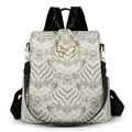 Zaino vintage in jacquard con motivo a onde e fibbia a fiocco dorata per donna - Bianco Sporco