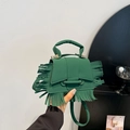 Sac à main vert herbe mat avec franges et bandoulière amovible pour femmes chic - Vert