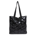 Bolso tote acolchado negro en tejido brillante con costuras de diamante y asas largas - Negro