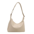 Chic beige hobo shoulder bag in pebble leather with adjustable strap for women - White