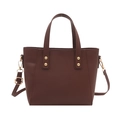 Retro chocolate brown tote bag with gold rivet details and adjustable strap - Brown