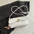 Minimalistische witte PU-lederen schoudertas met gouden spiraalsluiting en geknoopte riem - Wit